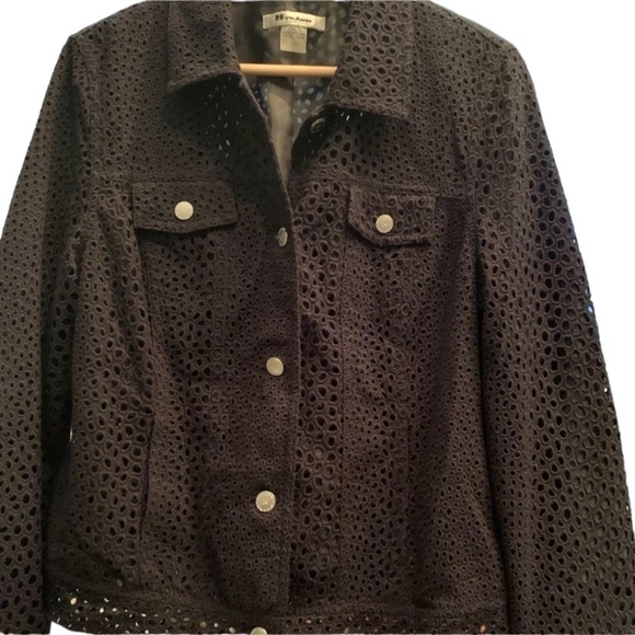 Black “Jean Jacket” Style Jacket with Eyelet Fabric - Picture 5 of 7